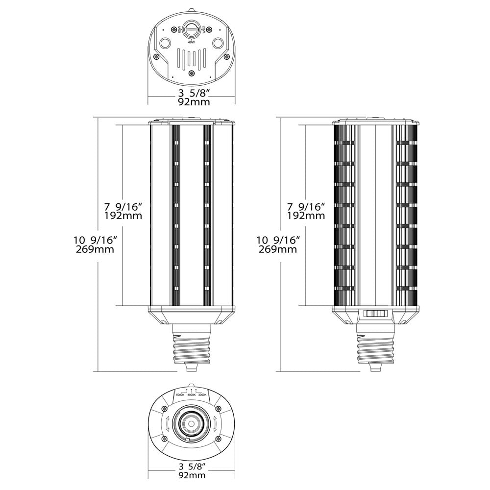 Satco LED Hi-Pro Wall Pack 20/40/60w CCT Selectable Mogul Base 100-277V