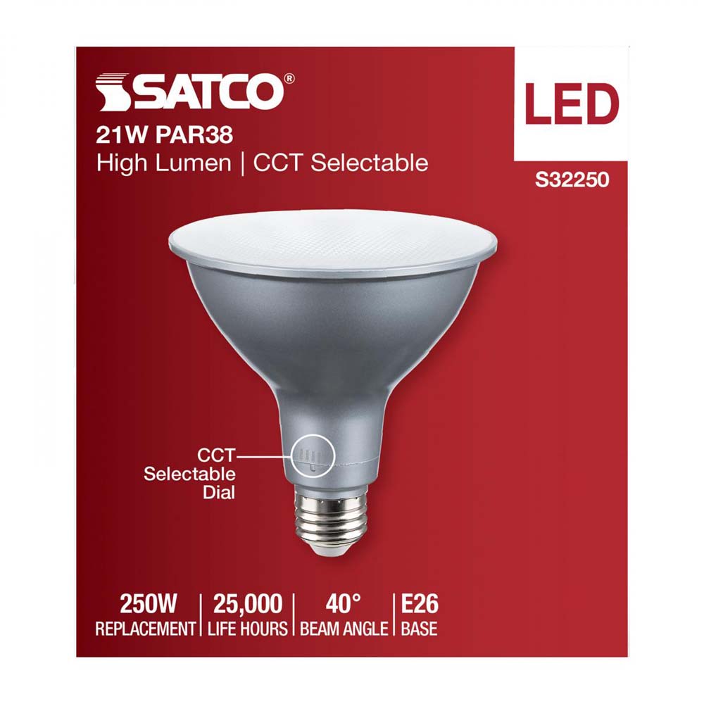 21w PAR38 High Lumen LED Long Neck CCT Selectable E26 Base 120v - 250w equiv