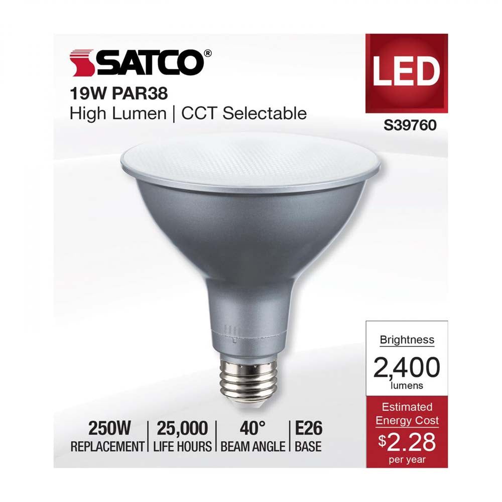 19w PAR38 High Lumen LED Long Neck CCT Selectable E26 Base 120-277v - 250w equiv