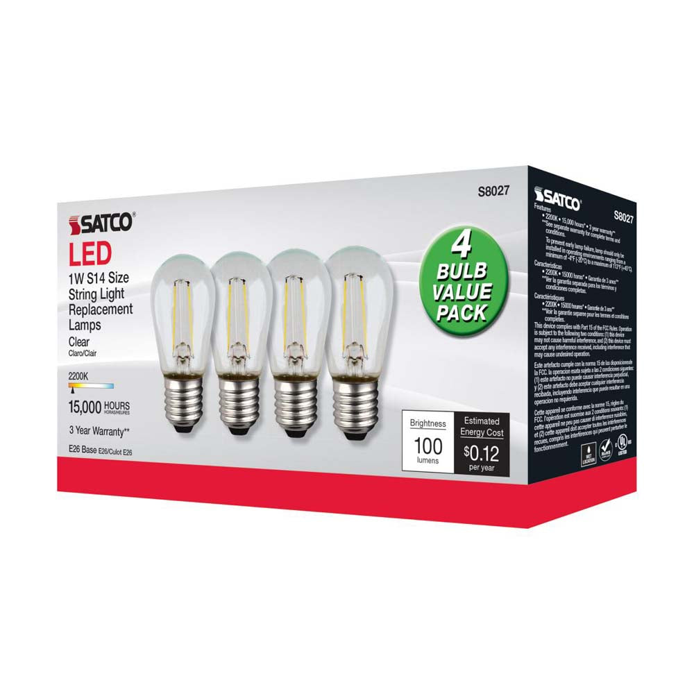 4Pk - 1W S14 2200K LED String Light Replacement Bulb 120v -11W equiv