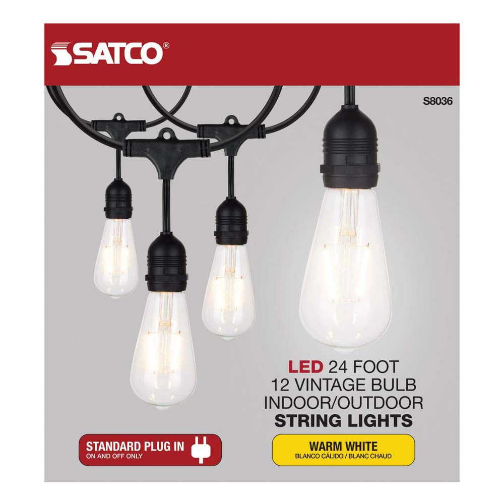 24-ft 24w 120v LED String Light -  Include 12 Vintage ST19 bulbs