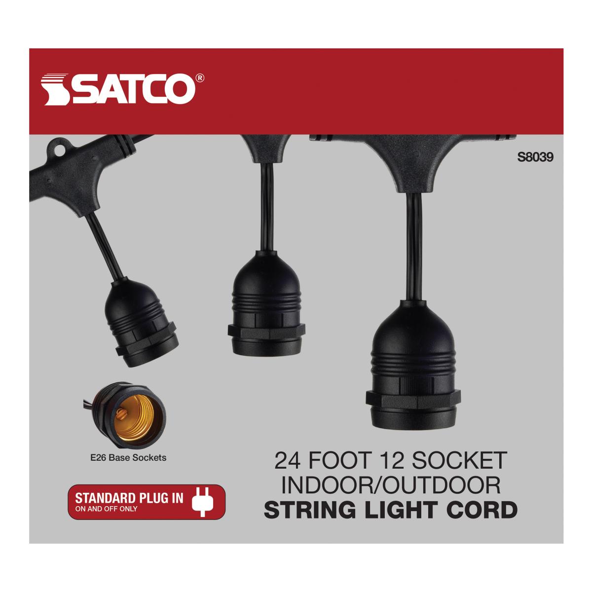 24-ft 120v LED String Lights 12 Socketed Black Cord and Plug Only