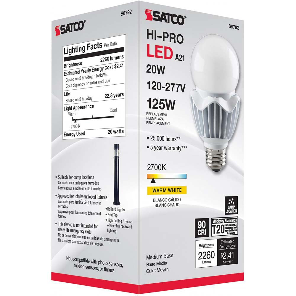 20W LED A21 High lumen output 2700K E26 Medium base 120-277v