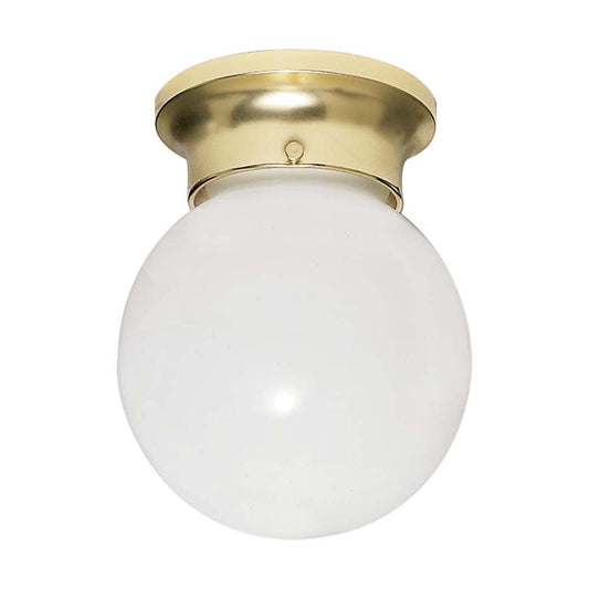 1-Light 6-in Ceiling Fixture White Ball in Polished Brass Finish