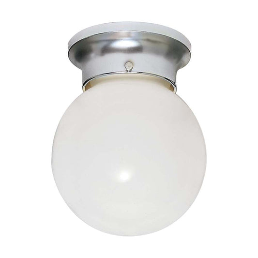 1-Light 6-in Ceiling Fixture White Ball in Polished Brass Finish
