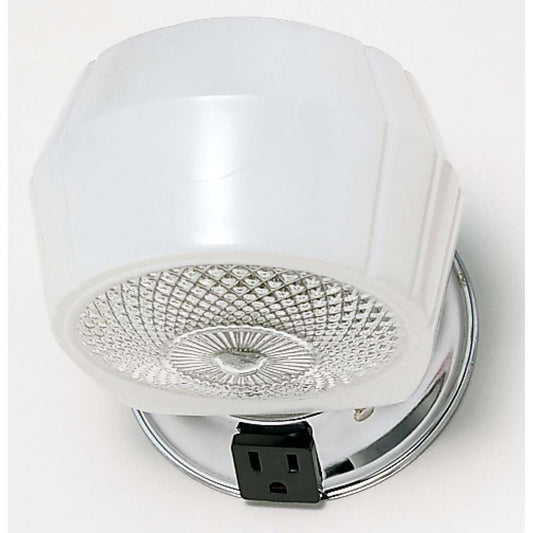 5-in Vanity w/ White Crystal Bottom Shade & Conv Outlet Polished Chrome Finish