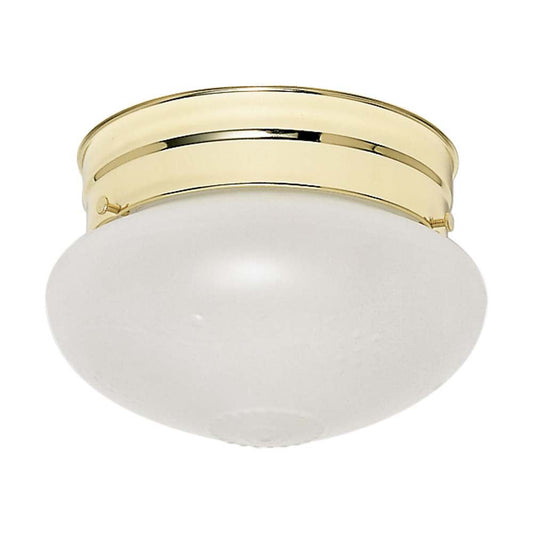 1-Light 6-in Flush Mount Small Frosted Grape Mushroom in Polished Brass Finish
