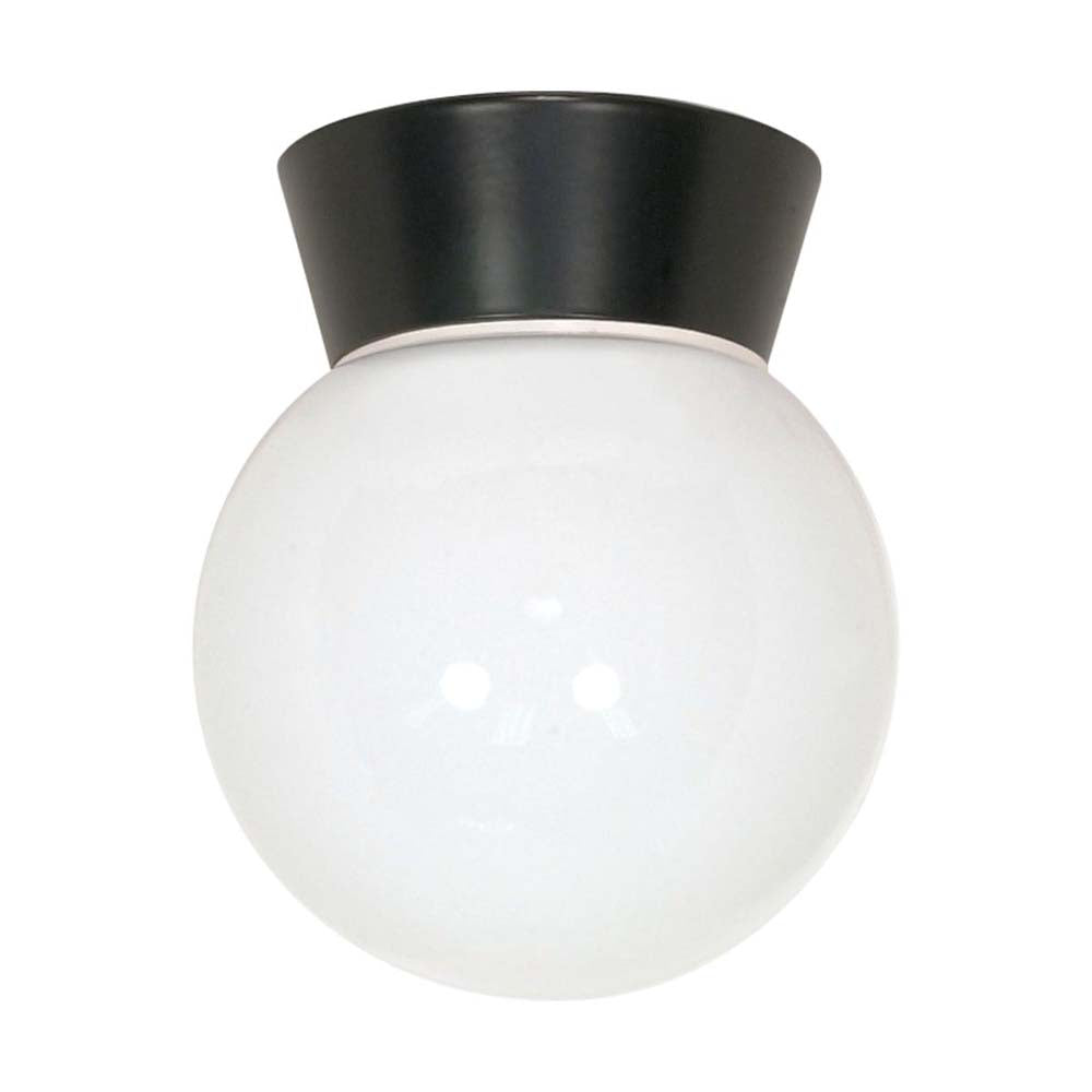 8-in Utility Ceiling Mount w/ White Glass Globe Black Finish