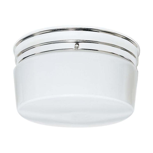 2-Light 10-in Flush Mount Large White Drum in Polished Chrome Finish