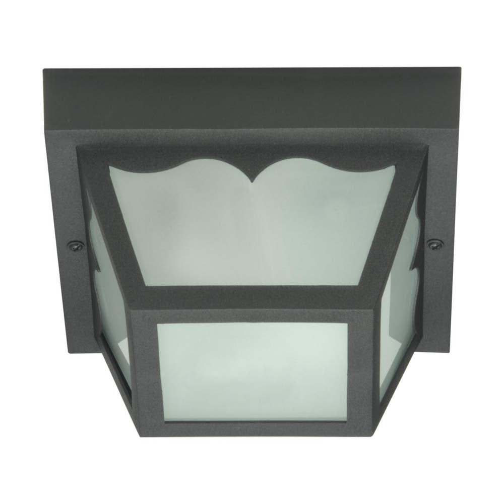 8-in Carport Flush Mount w/ Frosted Acrylic Panels Black Finish