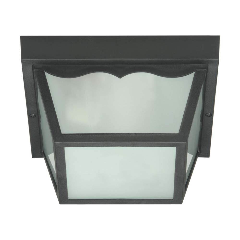 2-Light 10'' Carport Flush Mount w/ Frosted Acrylic Panels Black Finish