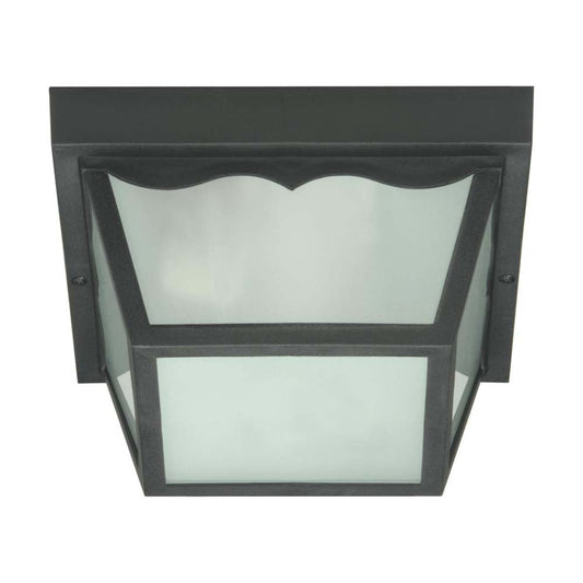 2-Light 10'' Carport Flush Mount w/ Frosted Acrylic Panels Black Finish