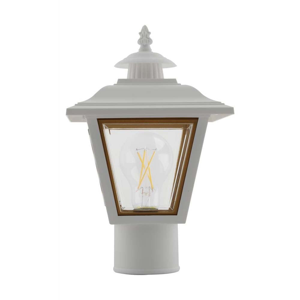 13'' Coach Post Top Lantern w/ Finial Beveled Acrylic Panels White Finish
