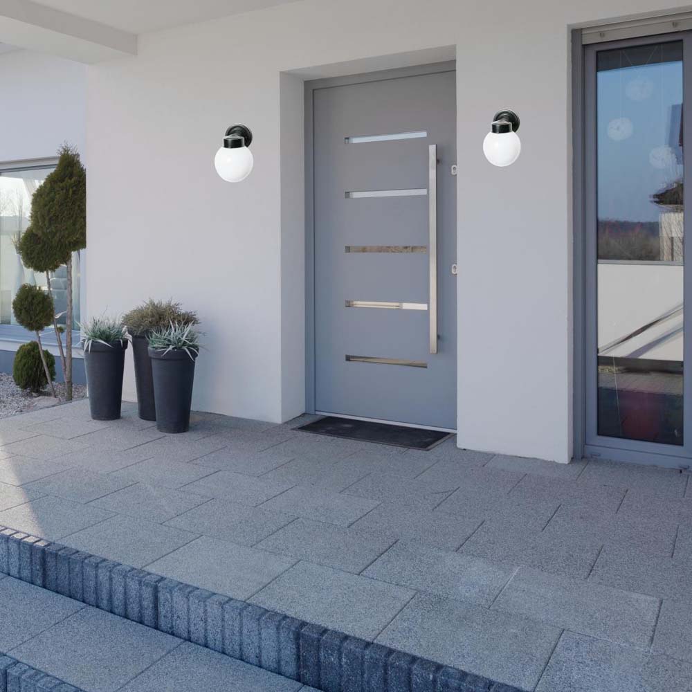 6-in Outdoor Wall w/ White Glass Black Finish