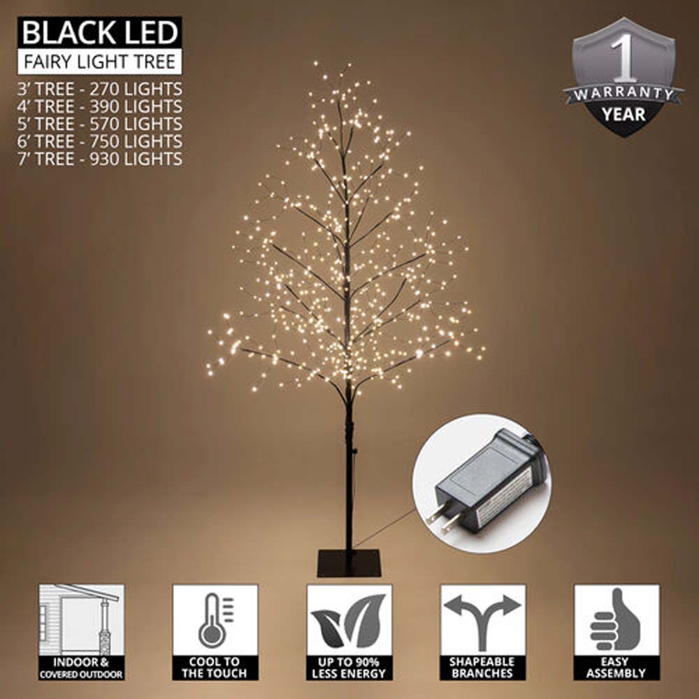 7-ft. Black Fairy Light Tree, Warm White LED