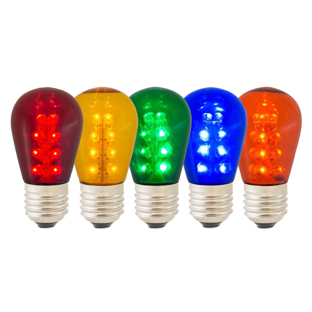 5Pk - Vickerman 1.3w 130v S14 LED Multi Tranxarent Plastic Christmas Light Bulb